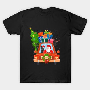 Santa And Scottie Riding Red Truck Merry Christmas T-Shirt